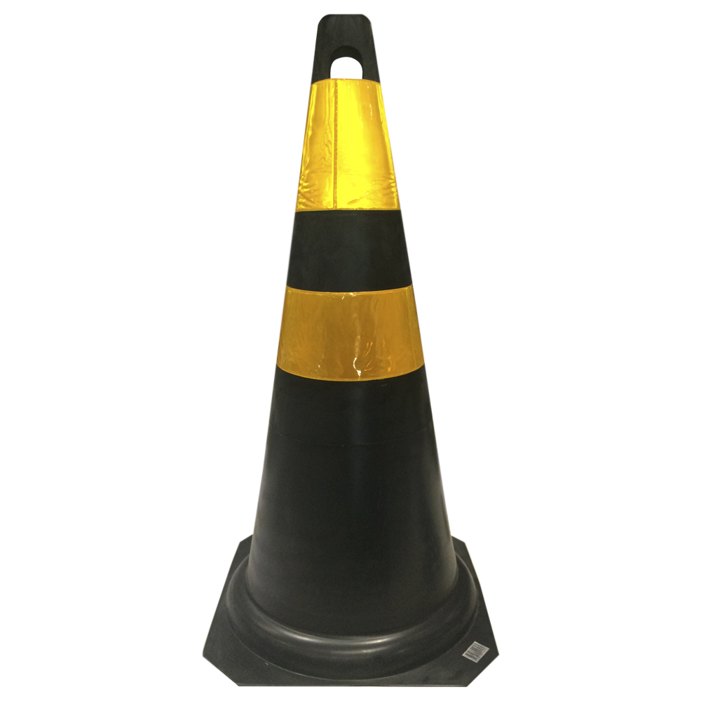 Cone borracha 75cm - Preto com faixas amarelas